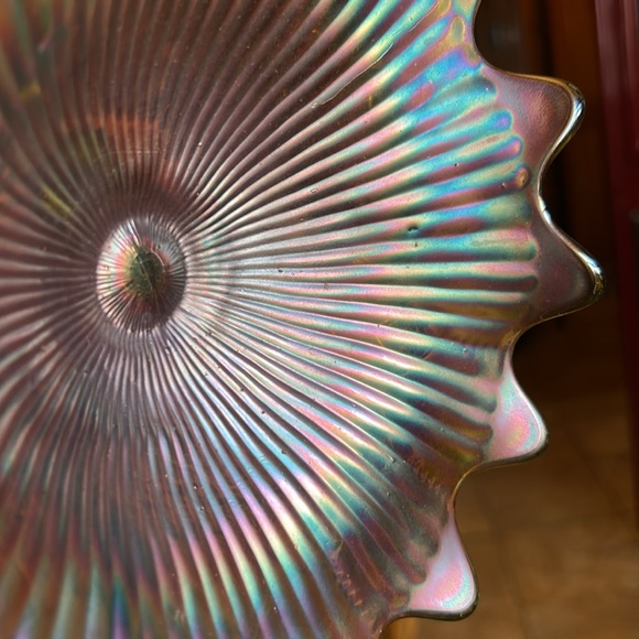 Carnival Glass Antique Bowl 8”wide by 8”long by 3”high Multicolored;Green Bottom - Picture 12 of 12